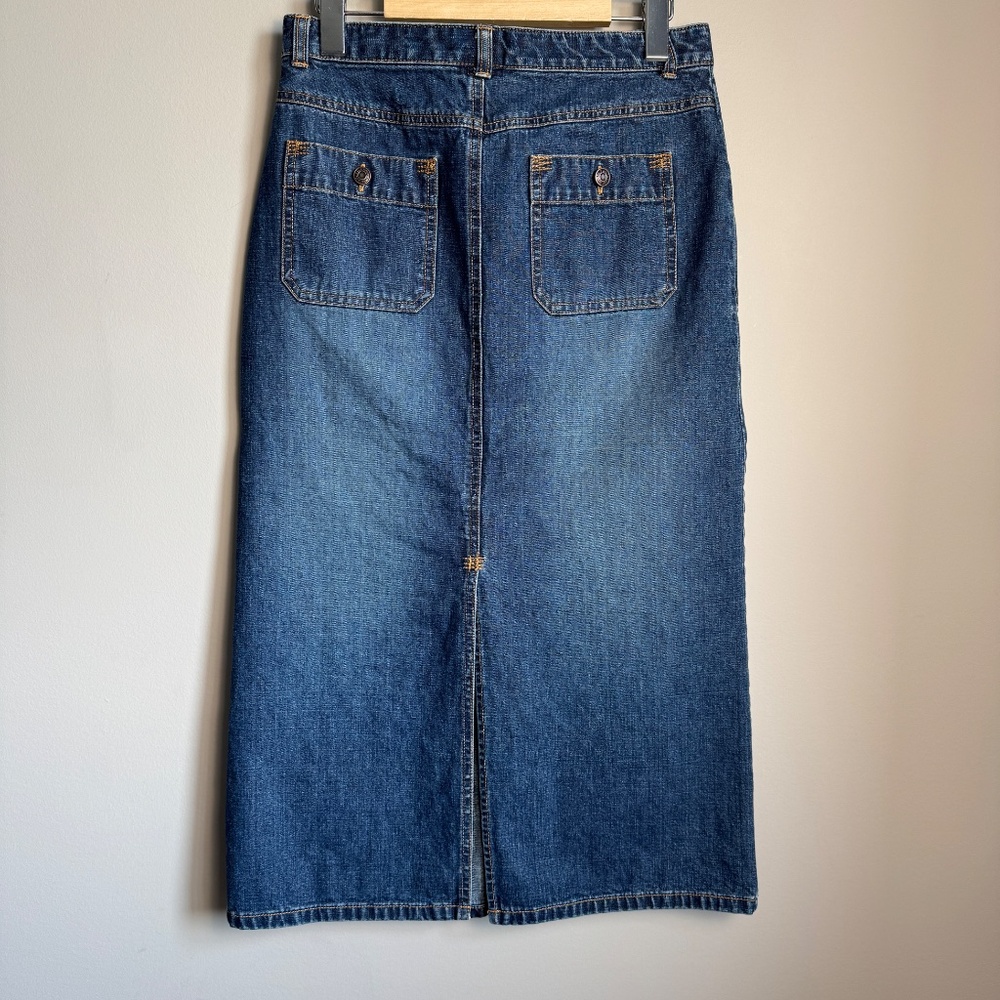 Vintage Y2K Old Navy Women's Denim Midi Jean Skirt Blue Size 16 Pockets 1/2 Slit - Picture 5 of 13